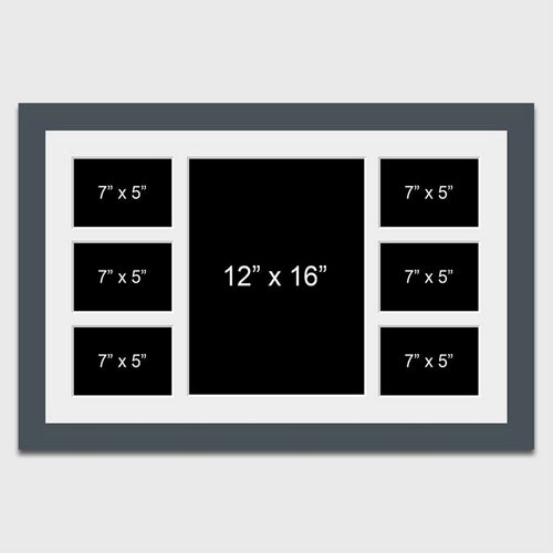 Multi Photo Picture Frame Holds 6 7x5 + 1 12x16 Photo in a 40mm Dark Grey Frame - Multi Photo Frames