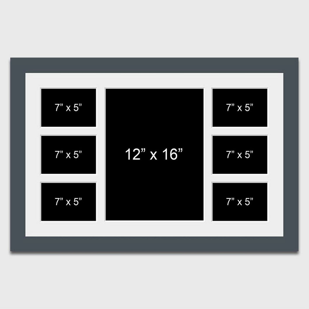 Multi Photo Picture Frame Holds 6 7x5 + 1 12x16 Photo in a 40mm Dark Grey Frame - Multi Photo Frames