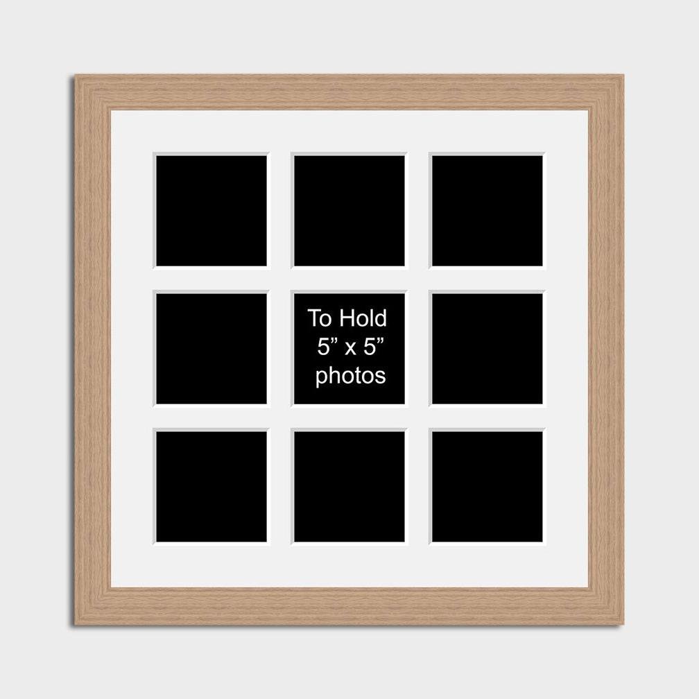 Multi Photo Picture Frame Holds 9 5x5 Photos in a 30mm Oak Veneer Frame - Multi Photo Frames