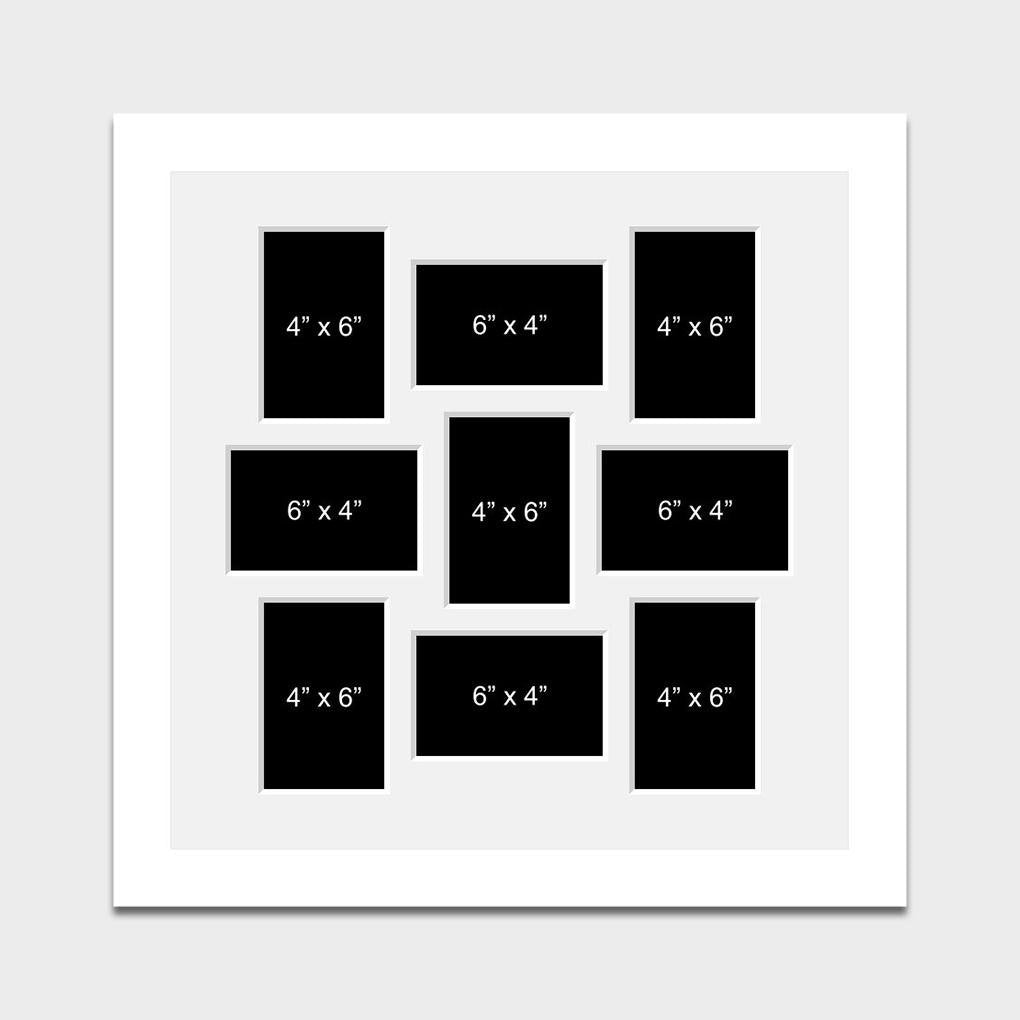 Multi Photo Picture Frame Holds 9 6x4 Photos in a 33mm White Wood Frame - Multi Photo Frames