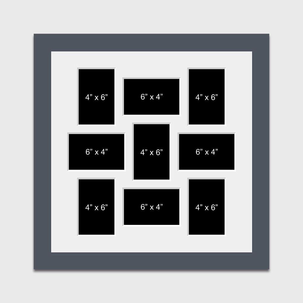 Multi Photo Picture Frame Holds 9 6x4 Photos in a dark grey wood frame - Multi Photo Frames