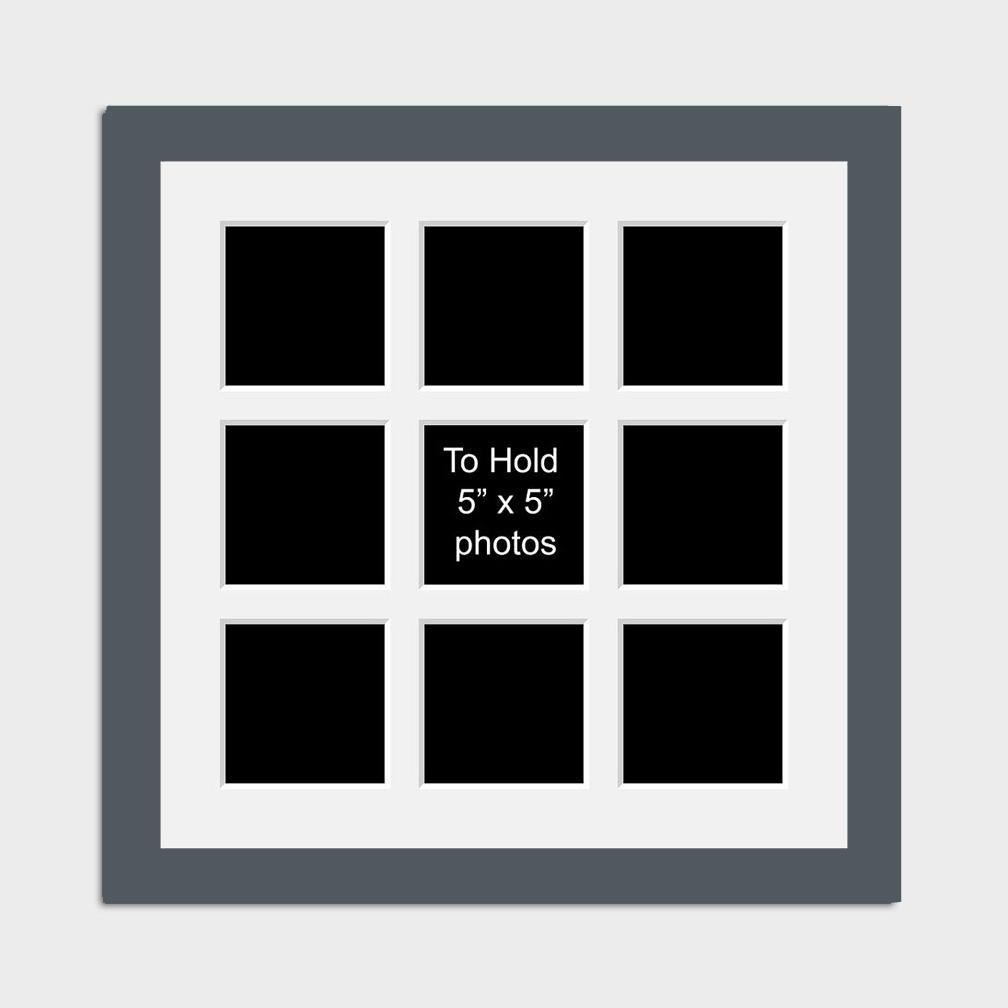 Multi Photo Picture Frame Holds 9 Photos 5x5 Photos in a 40mm Dark Grey Frame - Multi Photo Frames