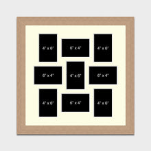 Load image into Gallery viewer, Multi Photo Picture Frame Holds to hold 9 6x4 Photos in a 30mm Oak Veneer Frame - Multi Photo Frames
