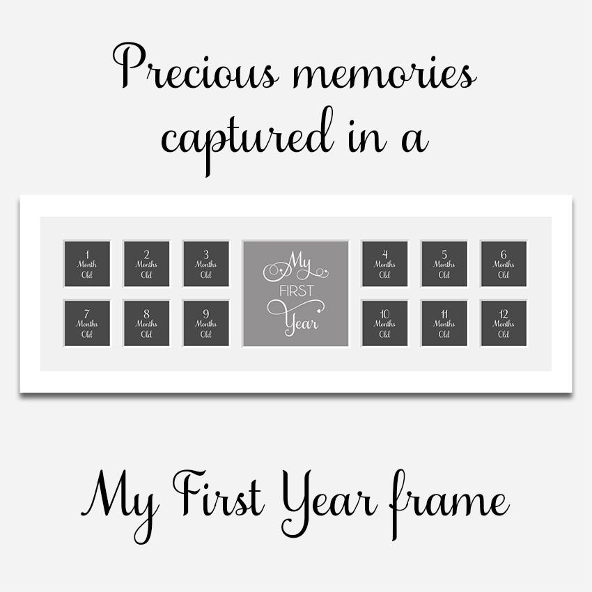My First Year Baby Frame Holds 12 4x4 Instagram Size Photos in a 33mm White Frame - Multi Photo Frames