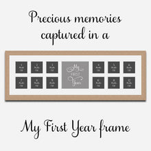 Load image into Gallery viewer, My First Year Multi Photo Frame Holds 12 4x4 Photos in a 30mm Oak Veneer Frame - Multi Photo Frames
