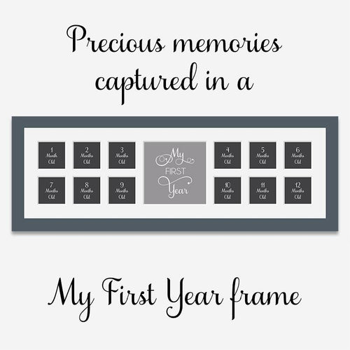 My First Year Multi Photo Picture Frame in a 40mm Dark Grey Frame - Multi Photo Frames