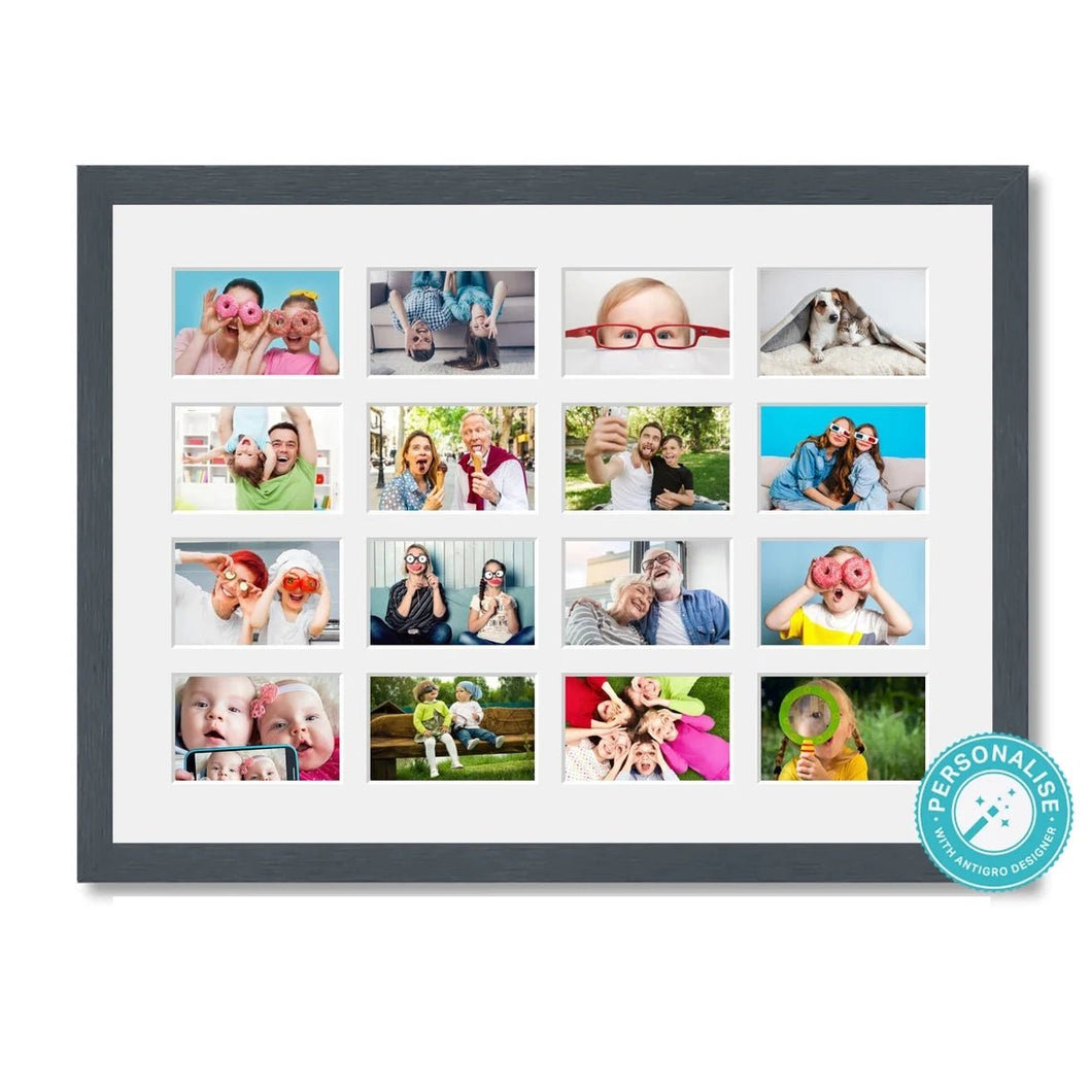 Personalised Photo Collage Printed and Framed for 16 Photos - Grey Frame - Multi Photo Frames