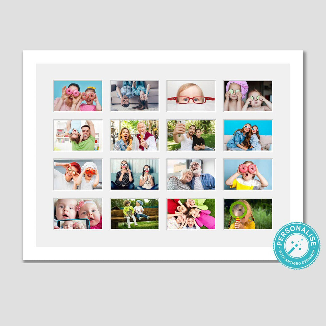 Personalised Photo Collage Printed and Framed for 16 Photos - White Frame - Multi Photo Frames