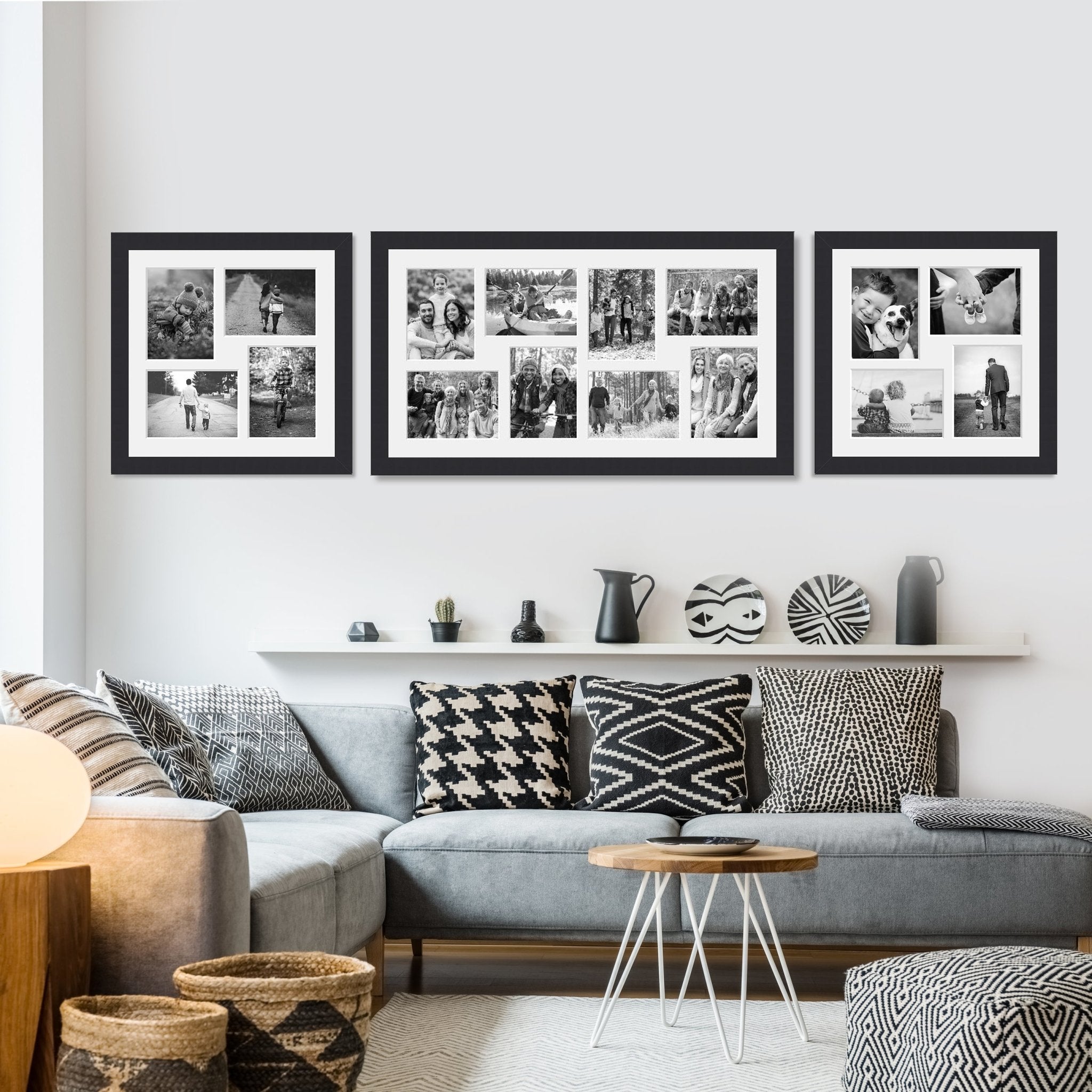 Photo Collage Frames - Set of 3 Multi Photo Frames in Black Wood