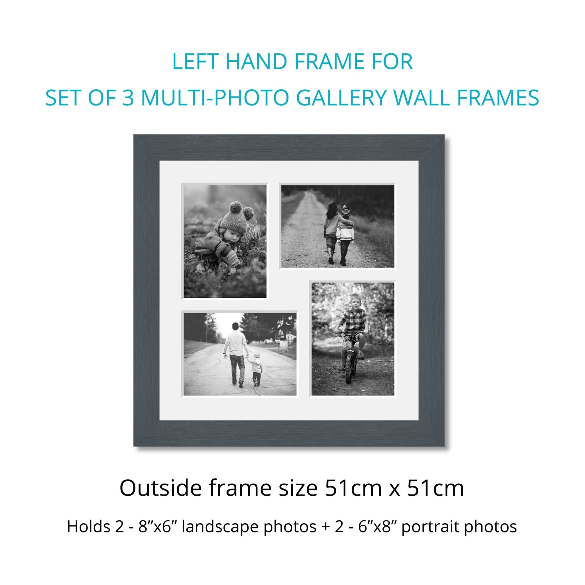 Frame Set Gray Photo Collage Frames - Set of 3 Multi Photo Frames in Grey Wood