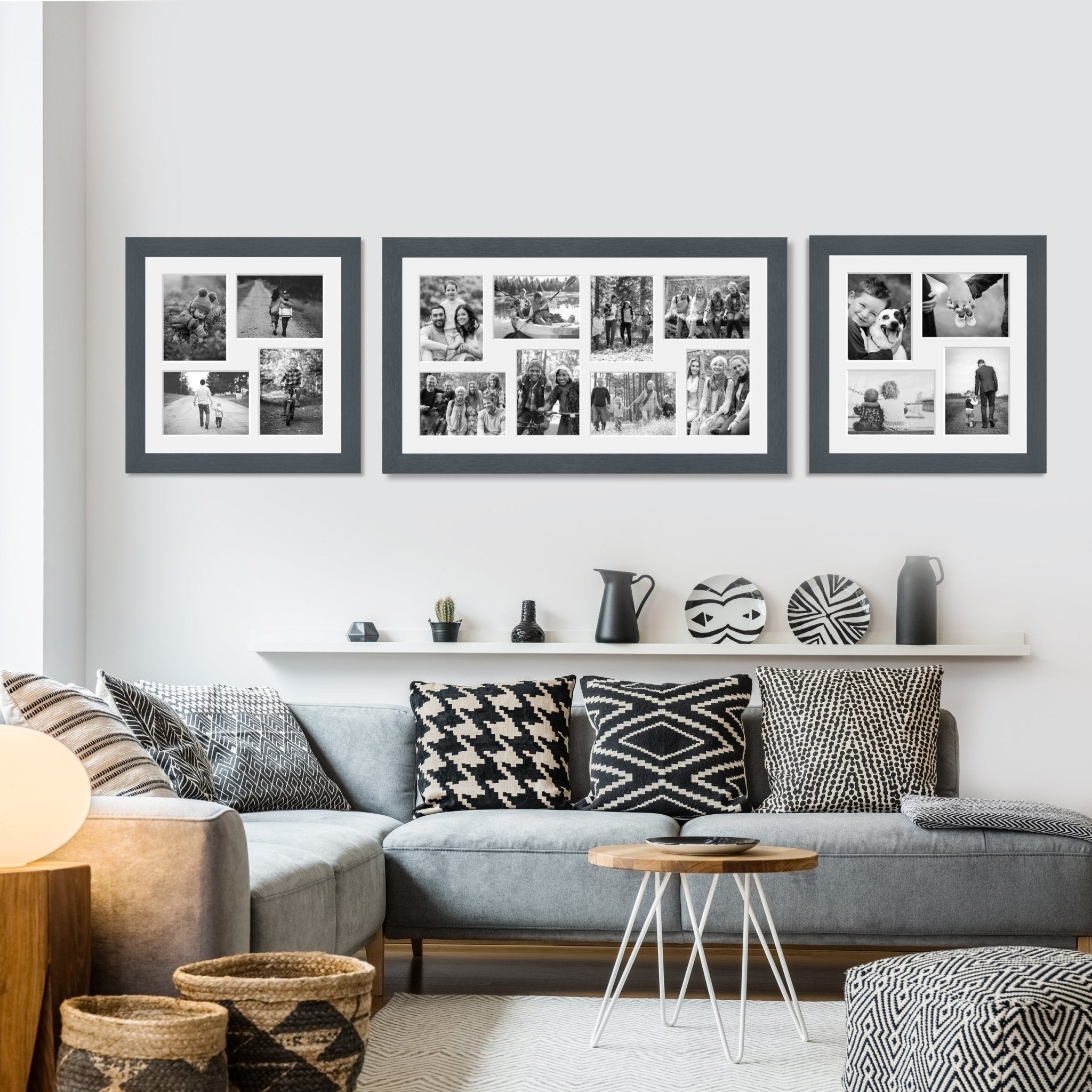 Photo Collage Frames - Set of 3 Multi Photo Frames in Grey Wood