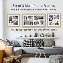 Load image into Gallery viewer, Photo Collage Frames - Set of 3 Multi Photo Frames in Oak Veneer - Multi Photo Frames
