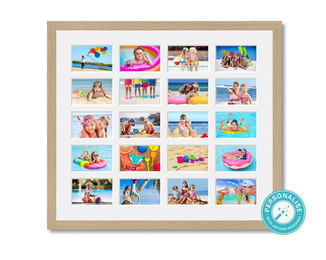 Photo Collage Printed and Framed for 20 Photos - Oak Veneer Frame - Multi Photo Frames