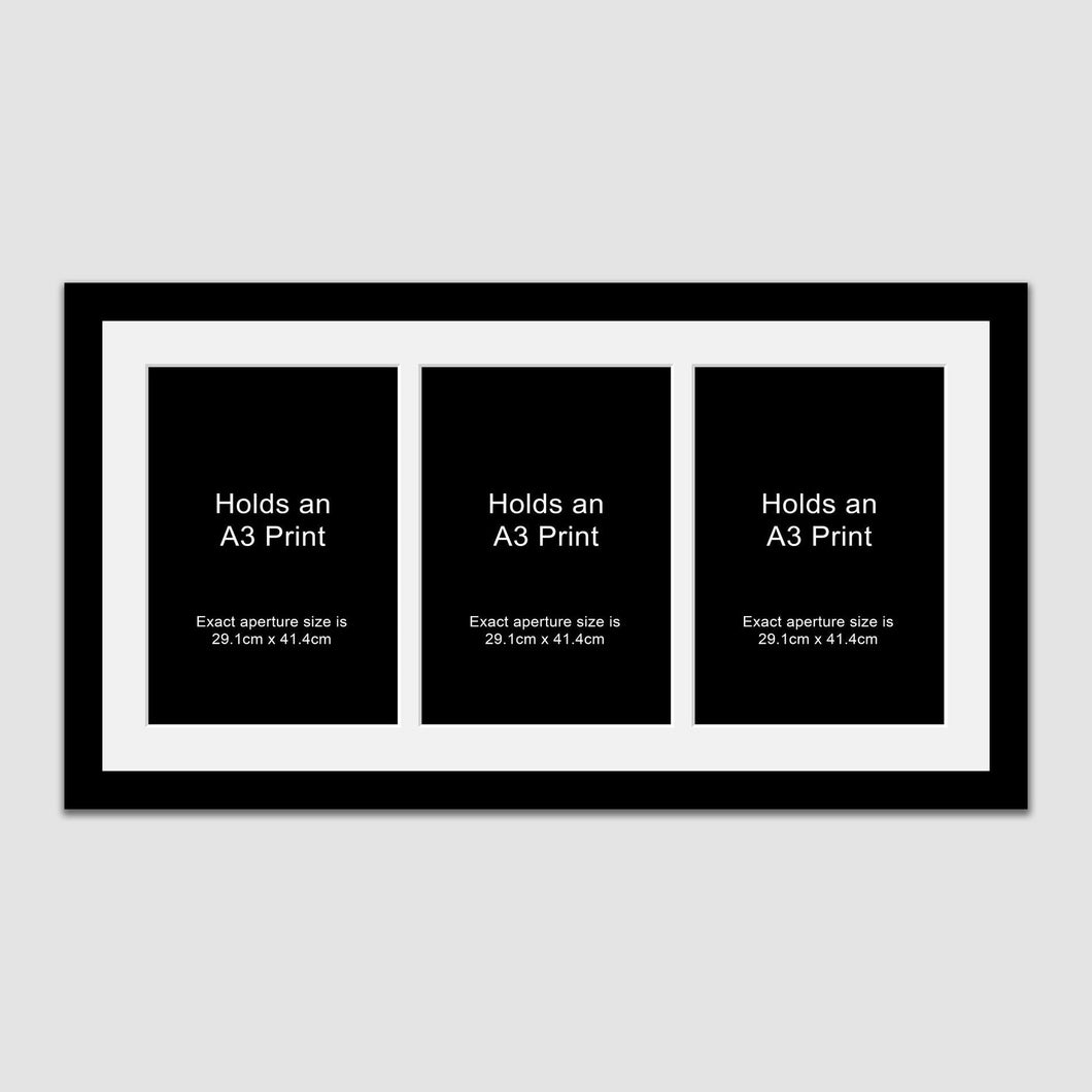 Picture Frame for 3 A3 prints or photos in a Black Wooden Frame - Multi Photo Frames