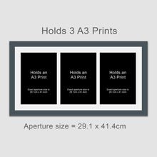 Load image into Gallery viewer, Picture Frame for 3 A3 prints or photos in a Grey Wooden Frame - Multi Photo Frames
