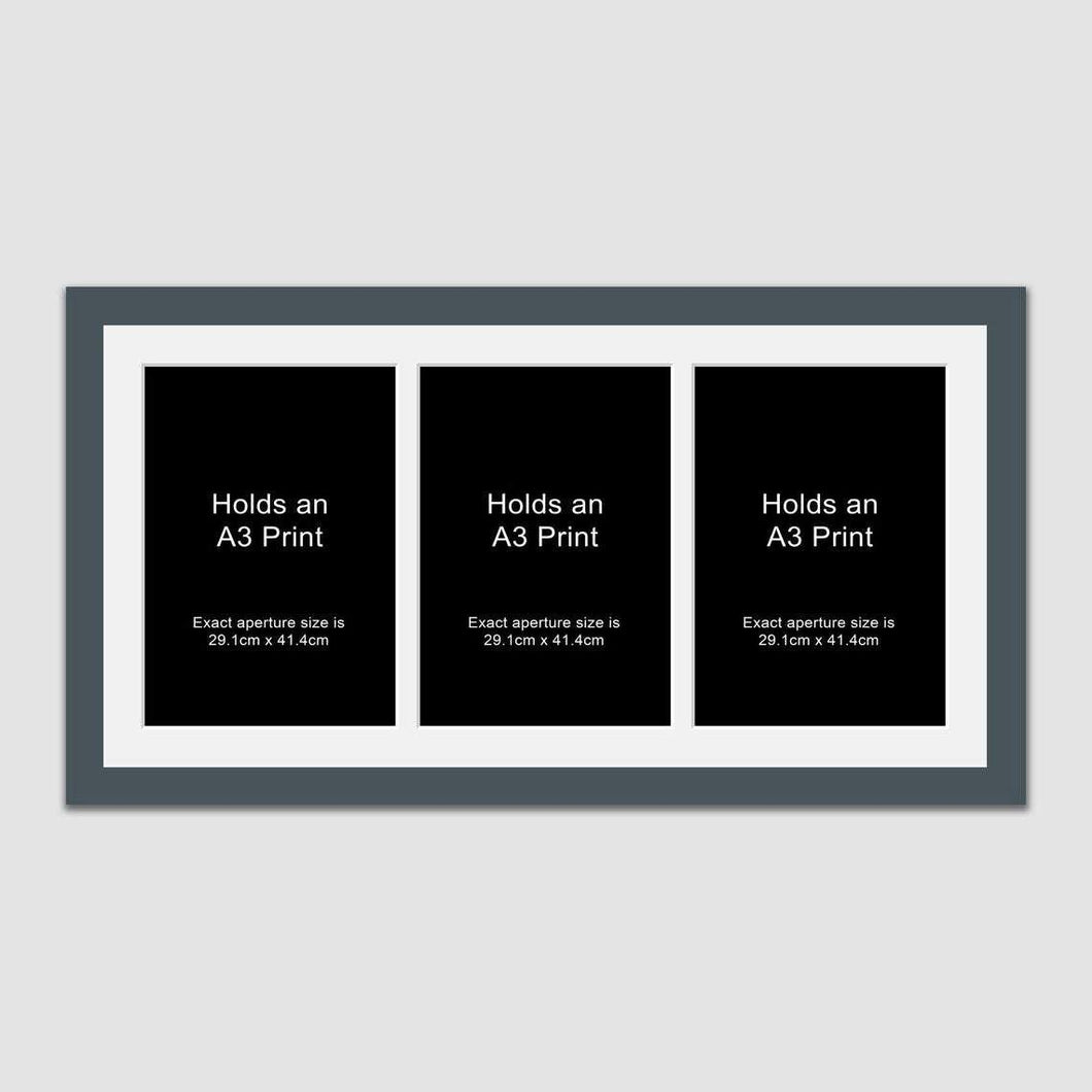 Picture Frame for 3 A3 prints or photos in a Grey Wooden Frame - Multi Photo Frames