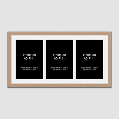 Picture Frame for 3 A3 prints or photos in an Oak Veneer Wood Frame - Multi Photo Frames
