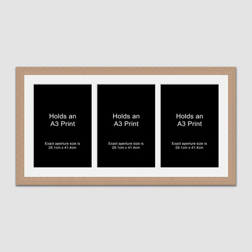 Picture Frame for 3 A3 prints or photos in an Oak Veneer Wood Frame - Multi Photo Frames