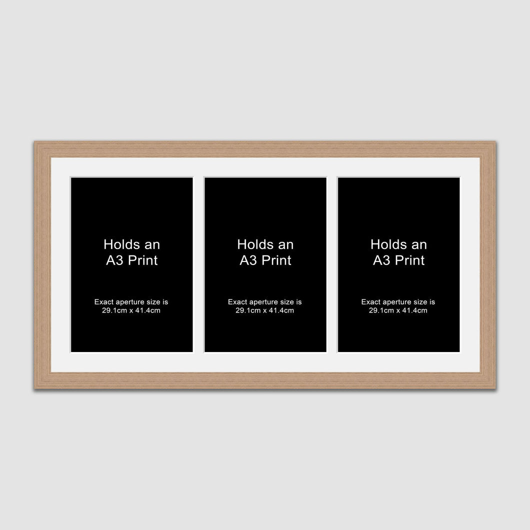 Picture Frame for 3 A3 prints or photos in an Oak Veneer Wood Frame - Multi Photo Frames