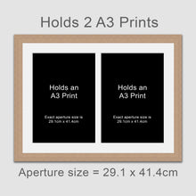 Load image into Gallery viewer, Picture Frame holds 2 A3 prints or photos in an Oak Veneer Wood Frame - Multi Photo Frames
