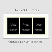 Load image into Gallery viewer, Picture Frame holds 3 A3 prints or photos in a White Wood Frame - Multi Photo Frames
