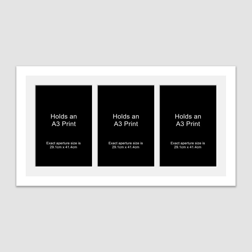 Picture Frame holds 3 A3 prints or photos in a White Wood Frame - Multi Photo Frames