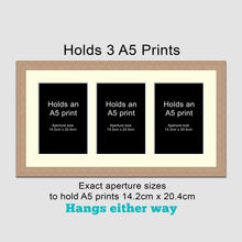 Load image into Gallery viewer, Picture Frame holds 3 A5 prints or photos in an Oak Veneer Wood Frame - Multi Photo Frames
