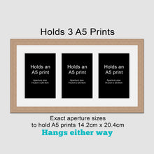 Load image into Gallery viewer, Picture Frame holds 3 A5 prints or photos in an Oak Veneer Wood Frame - Multi Photo Frames
