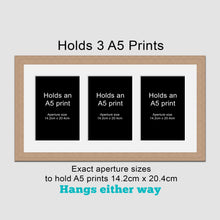 Load image into Gallery viewer, Picture Frame holds 3 A5 prints or photos in an Oak Veneer Wood Frame - Multi Photo Frames
