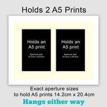 Load image into Gallery viewer, Picture Frame to hold 2 A5 photos or prints in a White Wood Frame - Multi Photo Frames

