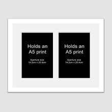 Load image into Gallery viewer, Picture Frame to hold 2 A5 photos or prints in a White Wood Frame - Multi Photo Frames

