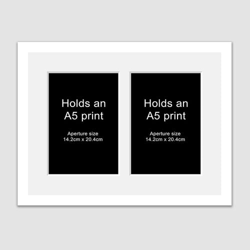 Picture Frame to hold 2 A5 photos or prints in a White Wood Frame - Multi Photo Frames