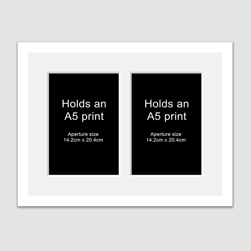 Picture Frame to hold 2 A5 photos or prints in a White Wood Frame - Multi Photo Frames