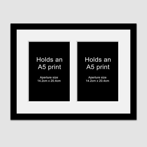 Picture Frame to hold 2 A5 prints or photos in a Black Wood Frame - Multi Photo Frames