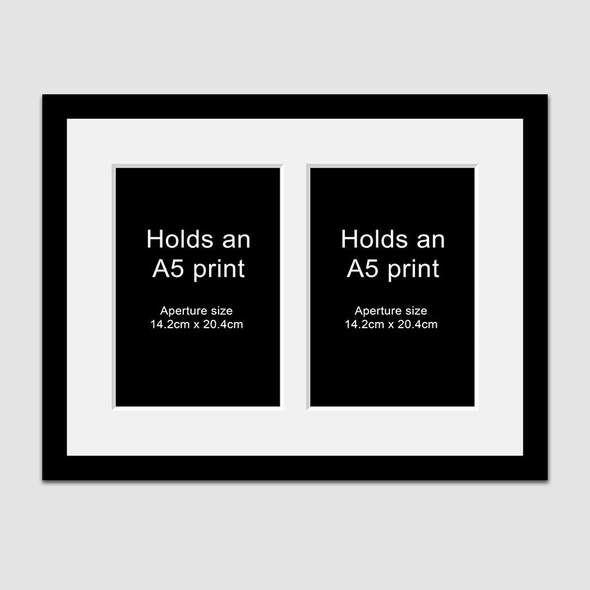 Picture Frame to hold 2 A5 prints or photos in a Black Wood Frame - Multi Photo Frames