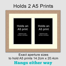 Load image into Gallery viewer, Picture Frame to hold 2 A5 prints or photos in an Oak Veneer Wood Frame - Multi Photo Frames
