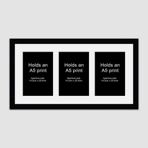 Picture Frame to hold 3 A5 prints or photos in a Black Wood Frame - Multi Photo Frames