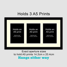 Load image into Gallery viewer, Picture Frame to hold 3 A5 prints or photos in a Black Wood Frame - Multi Photo Frames
