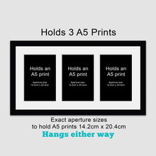 Load image into Gallery viewer, Picture Frame to hold 3 A5 prints or photos in a Black Wood Frame - Multi Photo Frames
