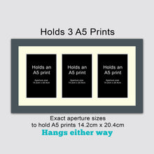 Load image into Gallery viewer, Picture Frame to hold 3 A5 prints or photos in a Grey Wood Frame - Multi Photo Frames
