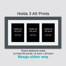 Load image into Gallery viewer, Picture Frame to hold 3 A5 prints or photos in a Grey Wood Frame - Multi Photo Frames
