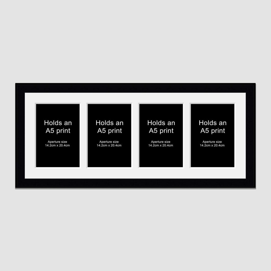 Picture Frame to hold 4 A5 prints or photos in a Black Wood Frame - Multi Photo Frames
