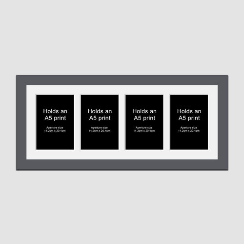 Picture Frame to hold 4 A5 prints or photos in a Grey Wood Frame - Multi Photo Frames