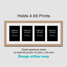 Load image into Gallery viewer, Picture Frame to hold 4 A5 prints or photos in a Oak Veneer Wood Frame - Multi Photo Frames

